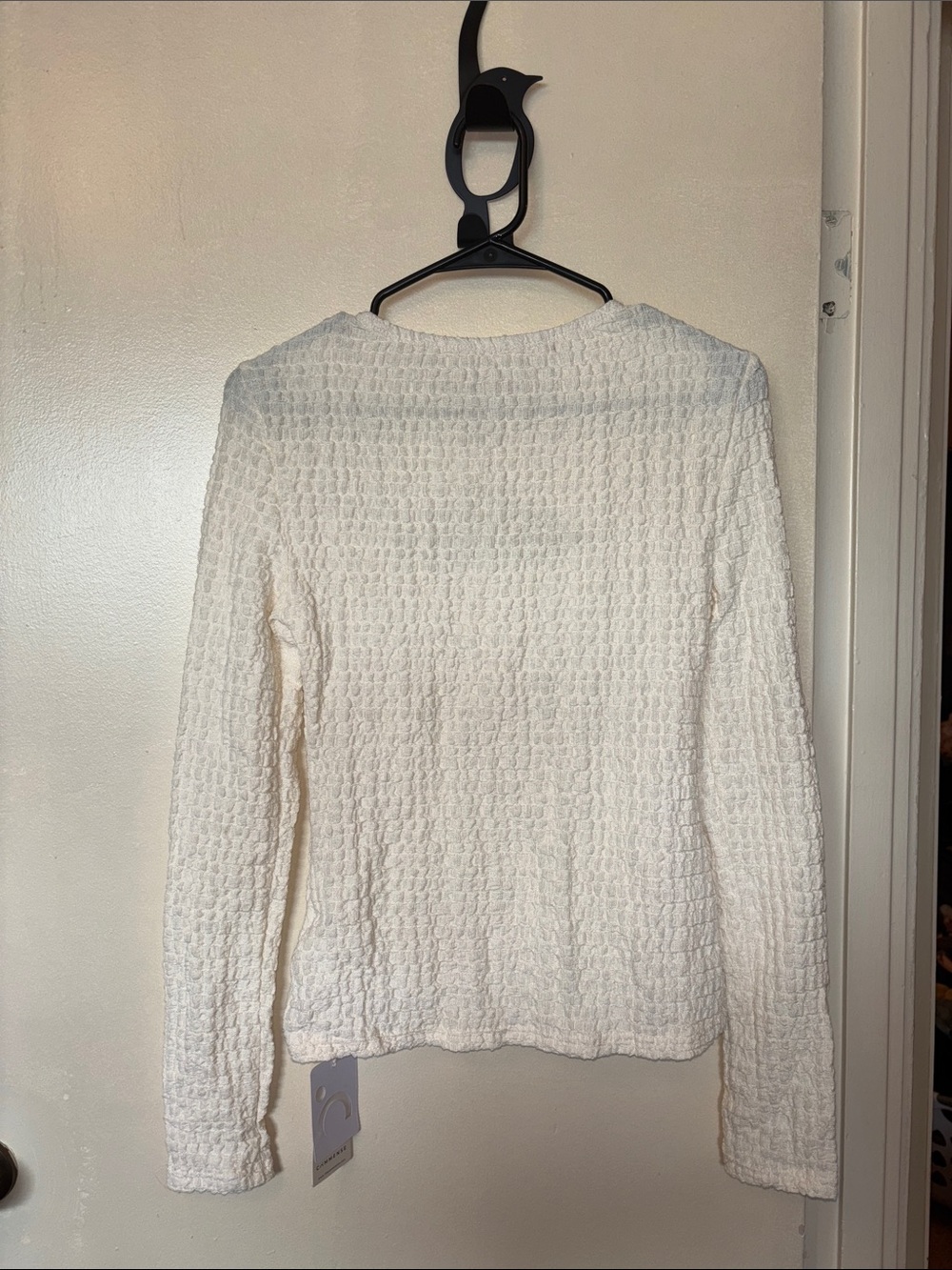 Commense White Waffle-Knit Long Sleeve Top